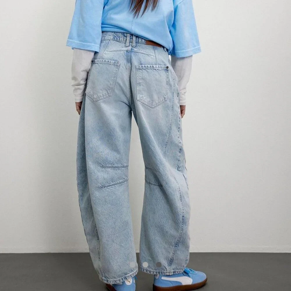 Free People We The Free Good Luck Mid-Rise Barrel Leg Jeans Aegean 27 - Picture 6 of 6